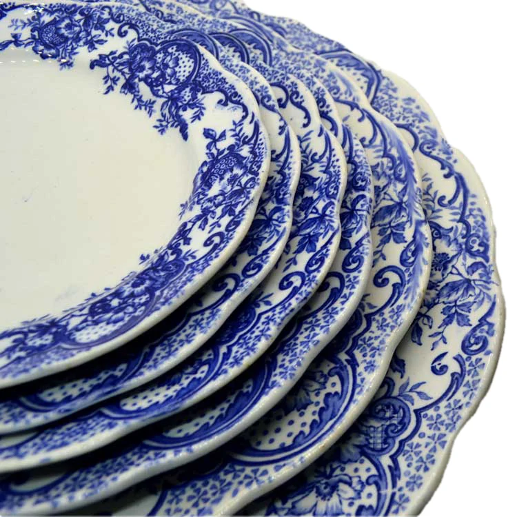 Antique Blue and White floral china Wild Rose Platter set - Image 3
