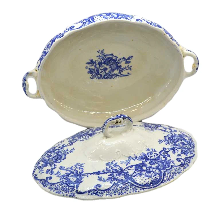 Antique Blue and White floral china Wild Rose tureen and lid - Image 3
