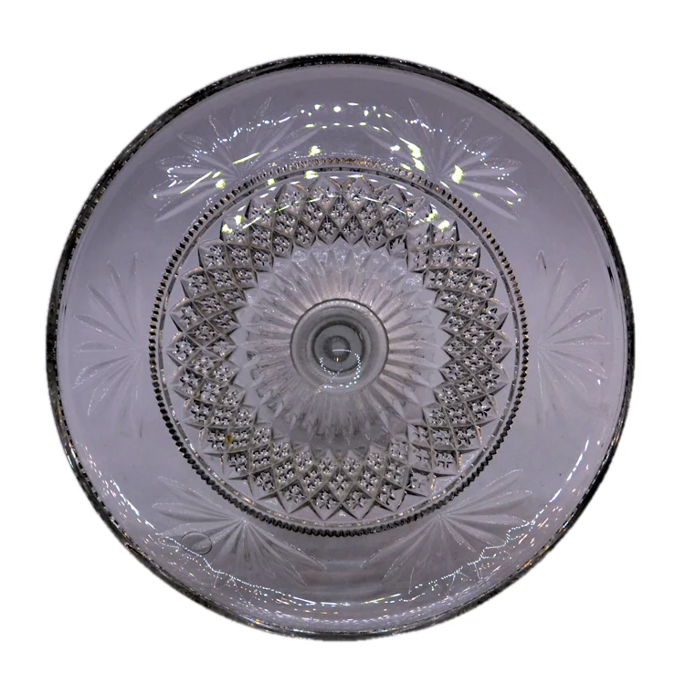 Vintage English pressed glass high cake stand with rim - Image 3
